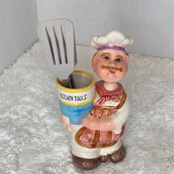Vintage Ceramic Cheerful Chef Baker Utensil Holder Bobble Head, Kitchen Tools - Picture 4 of 10